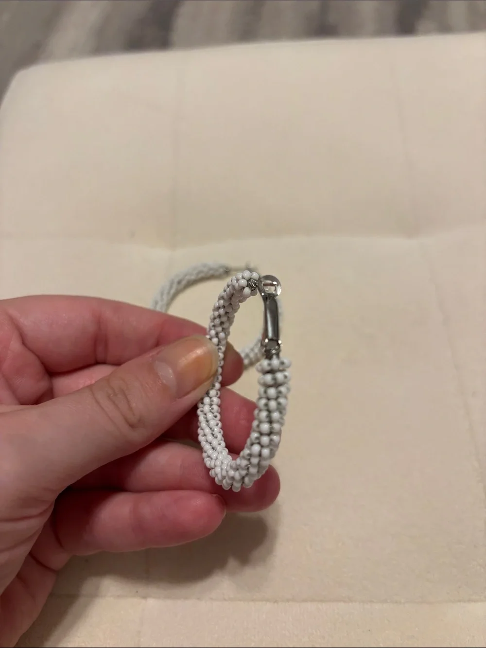 White Beaded Hoop Earrings - Women Jewelry